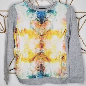 Gray Geometric Print Long Sleeve Blouse